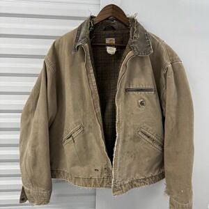 Carhartt Detroit Jacket Brown Blanket Lined Distressed Workwear